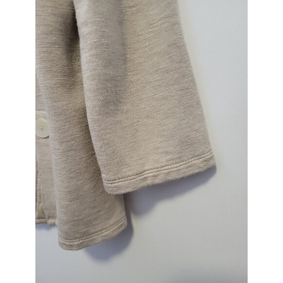 PureJill J Jill Tunic Top Tan Blue Leaf Print Boat Neck Button XL Oversized - Picture 5 of 7